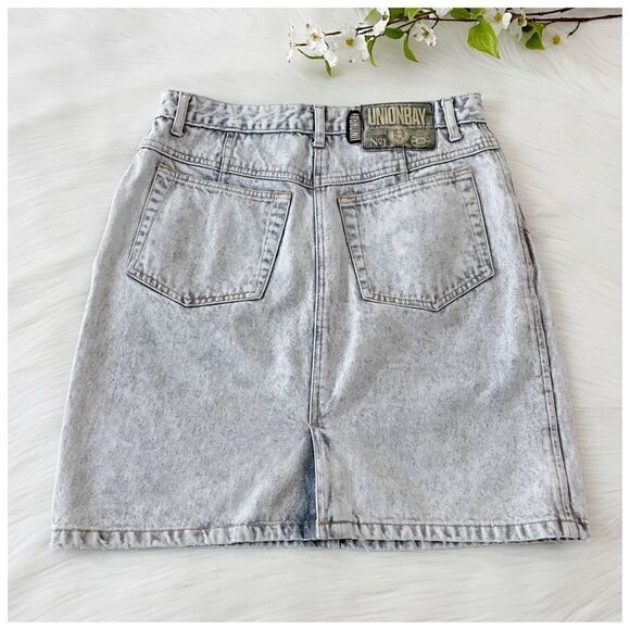 Vintage 80’s UNIONBAY Retro Chic Trendy Acid Stone Wash Seamed Denim Skirt - Picture 3 of 11